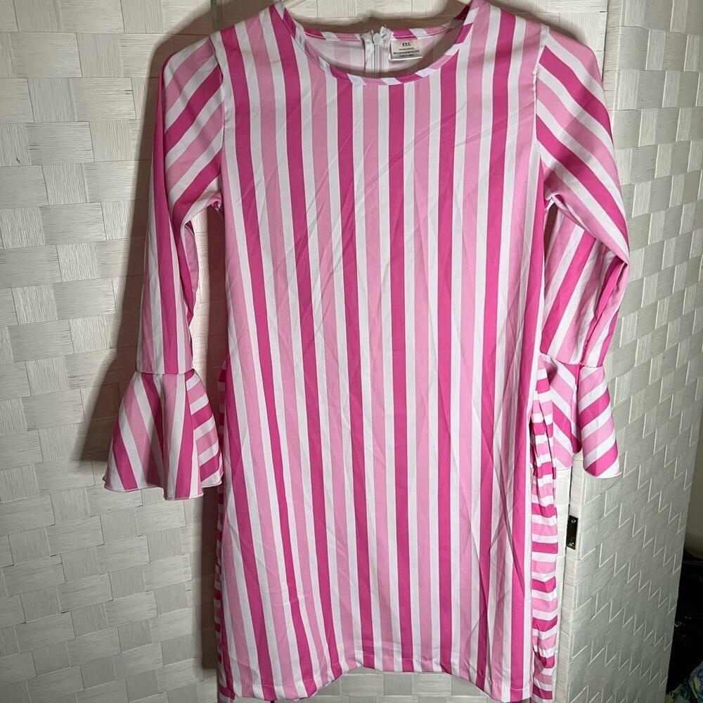 LITTLE girls pink and whit striped dress - Picture 4 of 6